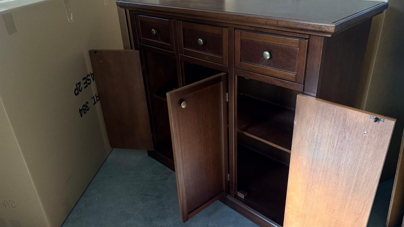 Vicentini arreda CREDENZA MADIA BUFFETT IN LEGNO NOCE SCURO ARTE POVERA MOD MODENA 3 CASSETTI E 3 PORTE