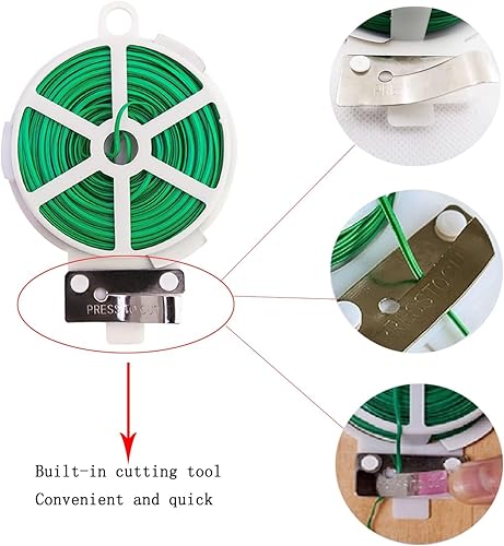 Miniatura 3 de Corbata giratoria, 328 pies (328.1 ft), bridas verdes con cortador, lazos para plantas de jardín, reutilizables, lazos verdes para plantas,