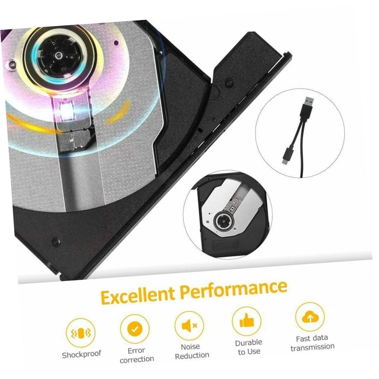 SHINEOFI Masterizzatore CD/Dvd Esterno USB 3.0 Interfaccia USB Type-C, Portatile in ABS, per Laptop e Desktop