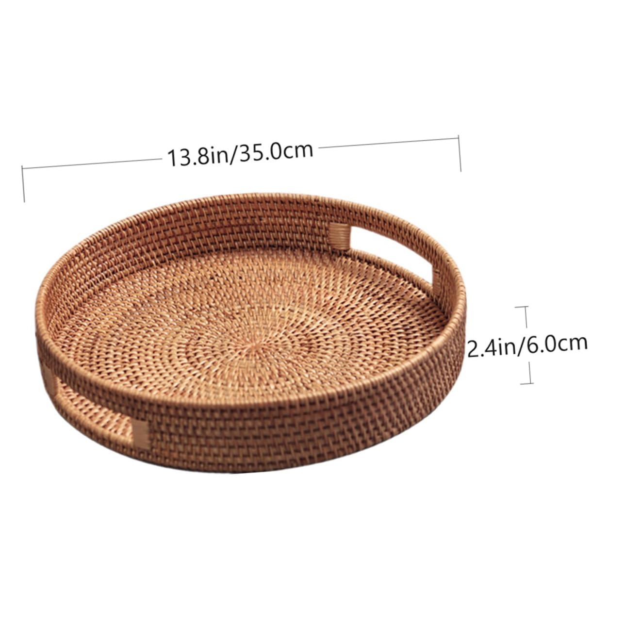 VINTORKY 1pc Rattan Storage Basket Rattan Basket Bread Serving Baskets Tray Woven Fruit Bowl Round Wicker Tray with Handles Round Serving Basket Woven Bread Baskets Kitchen Food Light Brown
