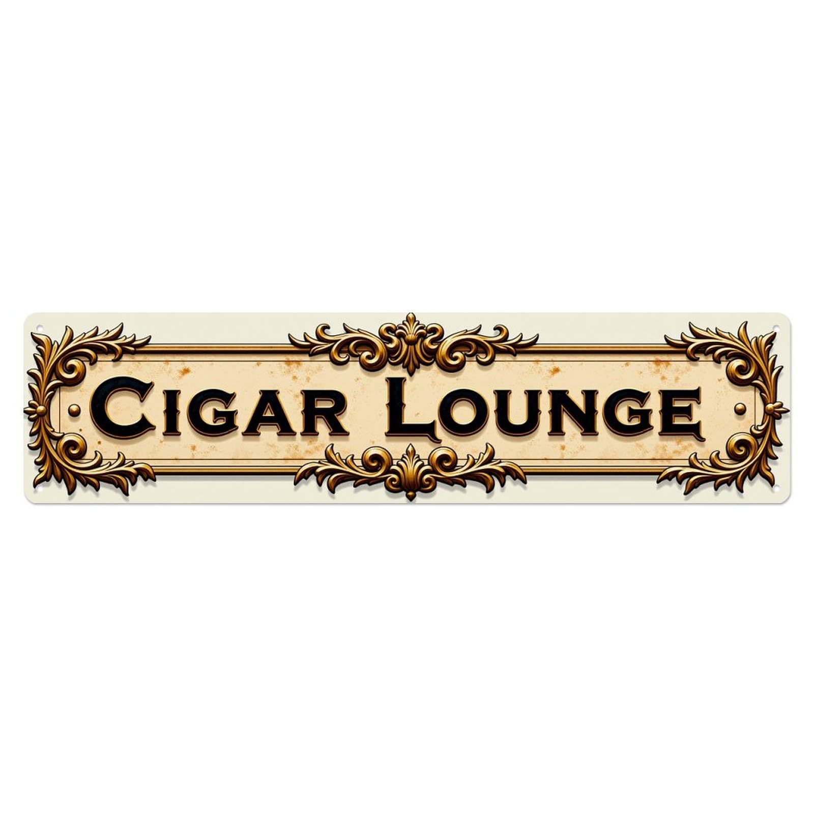 Ornate Frame Cigar Lounge Sign Vintage Metal Tin Sign Retro Wall Decor for Home Bar Garage Cafe, Indoor & Outdoor Decorative，Metal Poster, 4x16 Inch