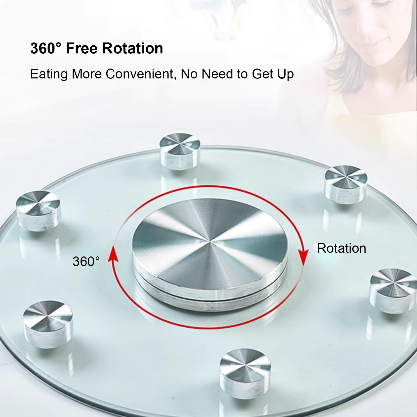 Plato Giratorio para Mesa de Comedor con 6 Ruedas Giratorias, Plato Giratorio Lazy Susan de Vidrio Templado, Bandeja Giratoria de Sobremesa, Giro Silencioso y Suave(60cm/24in)