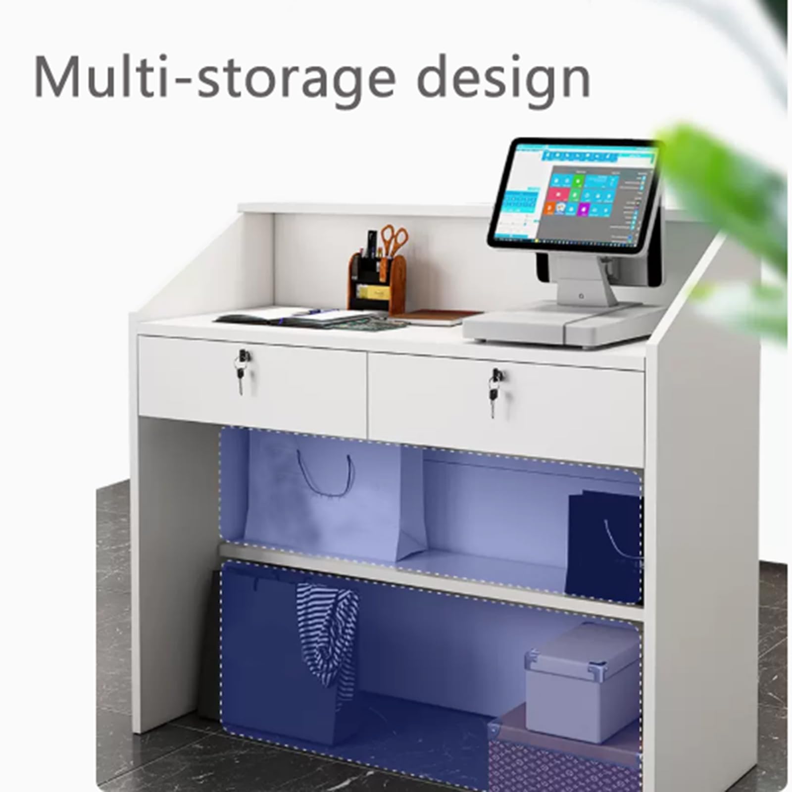 GLX Empfangstresen, Modern, Weiß, 60 x 38 x 92 cm, 2 Schubladen, Für Hotelrezeption, Bekleidungsgeschäft, Büro