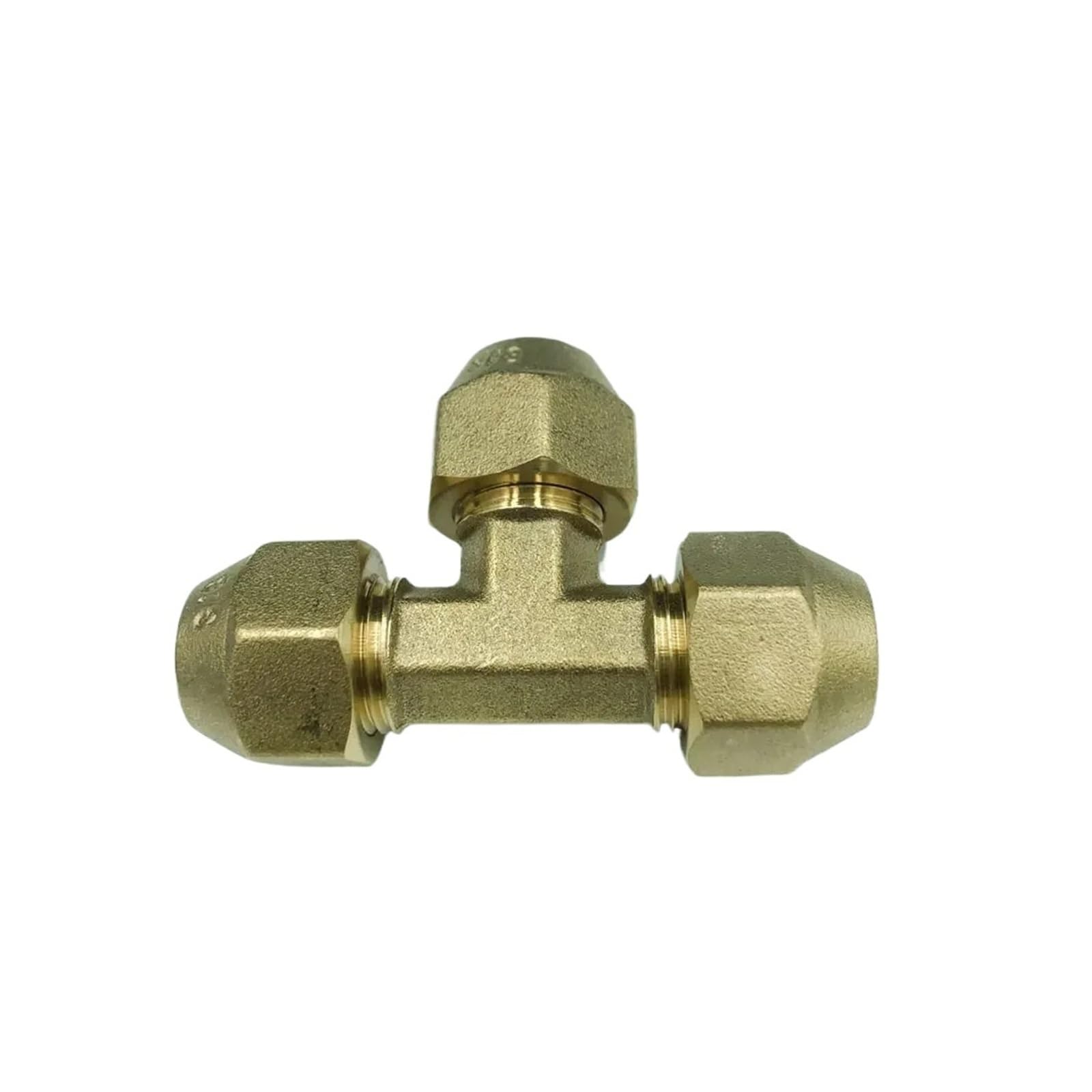 Adaptador de tubería de latón en T de 3 vías, conector abocardado SAE estándar de 1/4, 3/8, 1/2, 5/8 y 3/4 pulgadas.(WITH NUT-19.05MM 3/4 INCH)