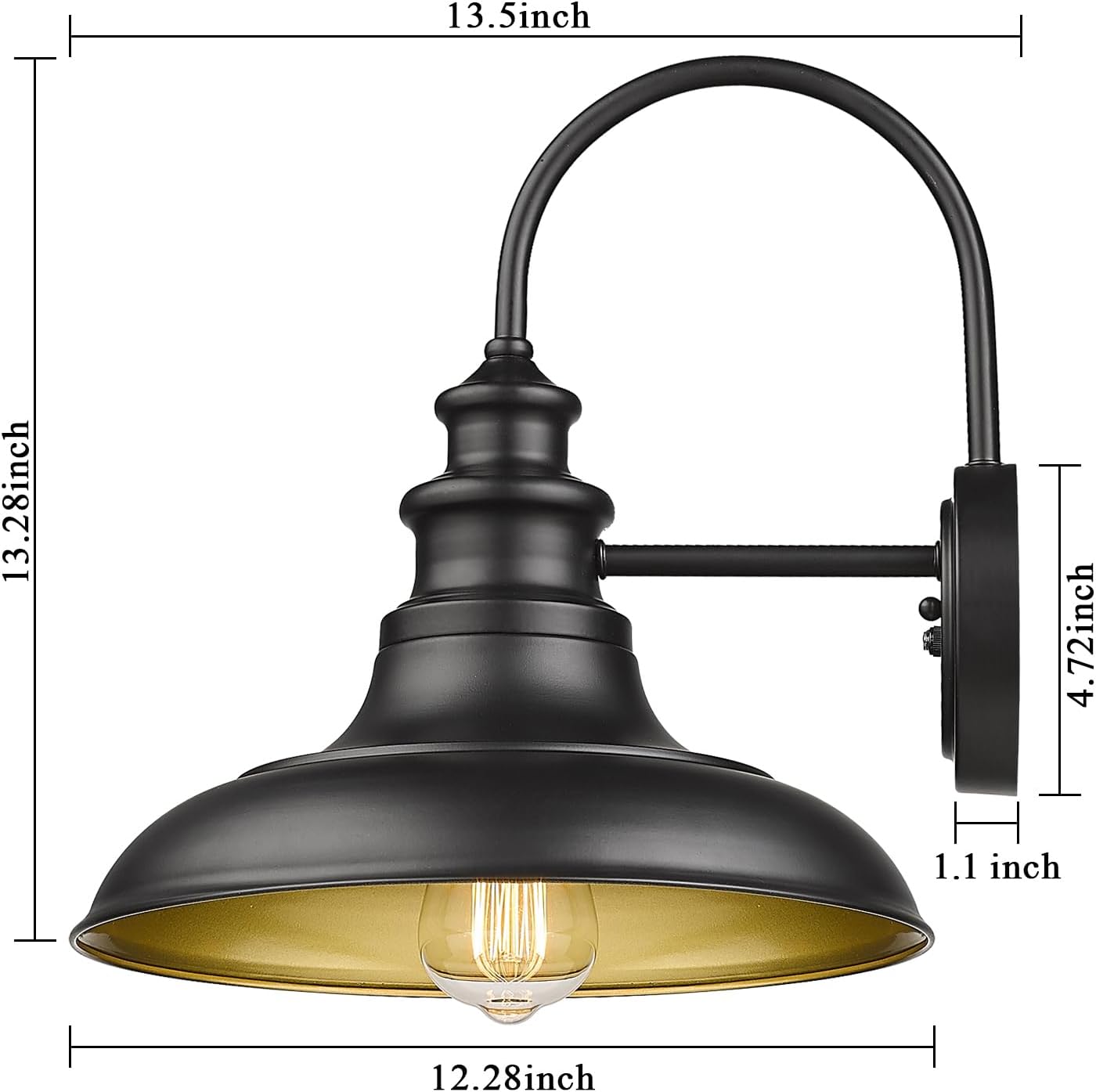Dusk to Dawn Sensor Outdoor Barn Light Fixture, 12.3 Inch Dome Outdoor Wall Sconce Farmhouse Wall Mount Lights Exterior Light Fixture Black Finish Industrial Wall Lantern for Porch, 2Pack
