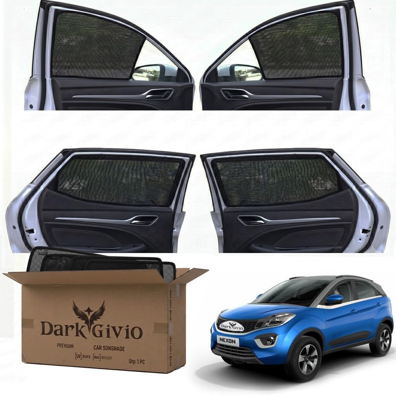 Image of Car Window Sun Shade Protector for NEXON | Exact Fit Non-Magnetic Half Cut Sunshade (Set of 4 /6) | UV Blocker Side Window Car Curtains & Interior Accessory