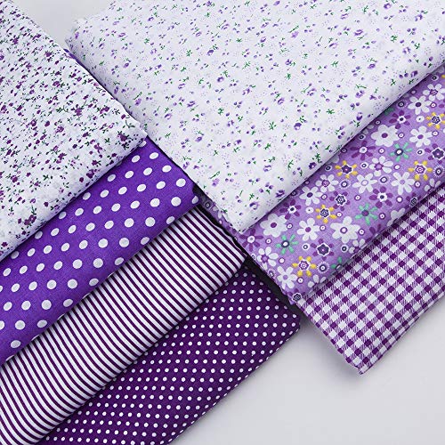 Image of 7Pcs 20 inch x 20 inch Cotton Fabric DIY Making Supplies Quilting Patchwork Fabric Fat Quarter Bundles DIY for Quilting Cotton Patchwork Cushions (Purple, 20 inch x 20 inch)