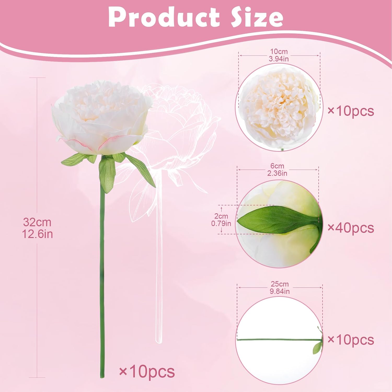 10PCS Off White Realistic Artificial Flowers Peony Fake Silk for Home Office Wedding Table Centerpieces Party Festival Bar Decoration Indoor - Image 5