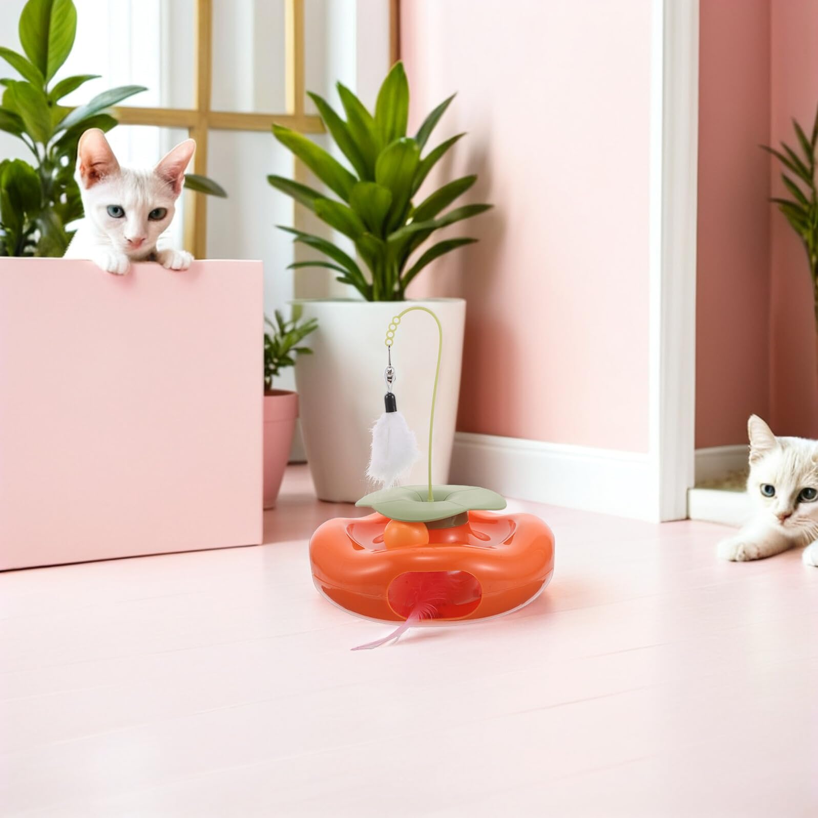 Katzenspielzeug mit Rotierender Kugel und Feder Interaktives Leises Puzzlespielzeug für Katzen und Kätzchen zur von Bewegung und Geistiger Aktivität