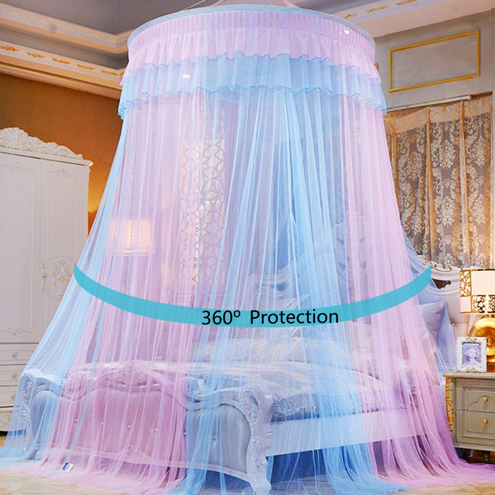 Princesa Mosquitera Cama con Dosel Cifrado Cúpula, Colgando Mosquiteros Abertura Grande Cobertura Completa para Hogar Camas Individuales Y Dobles Azul Pink(Altura:2.7M)