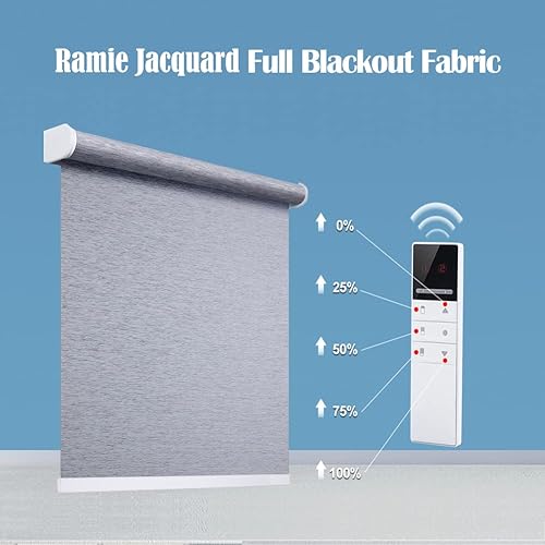 Miniatura 9 de TIPIACE Persianas motorizadas recargables que funcionan con Alexa Google Home a través del concentrador, control remoto, opacas, de tela jacquard