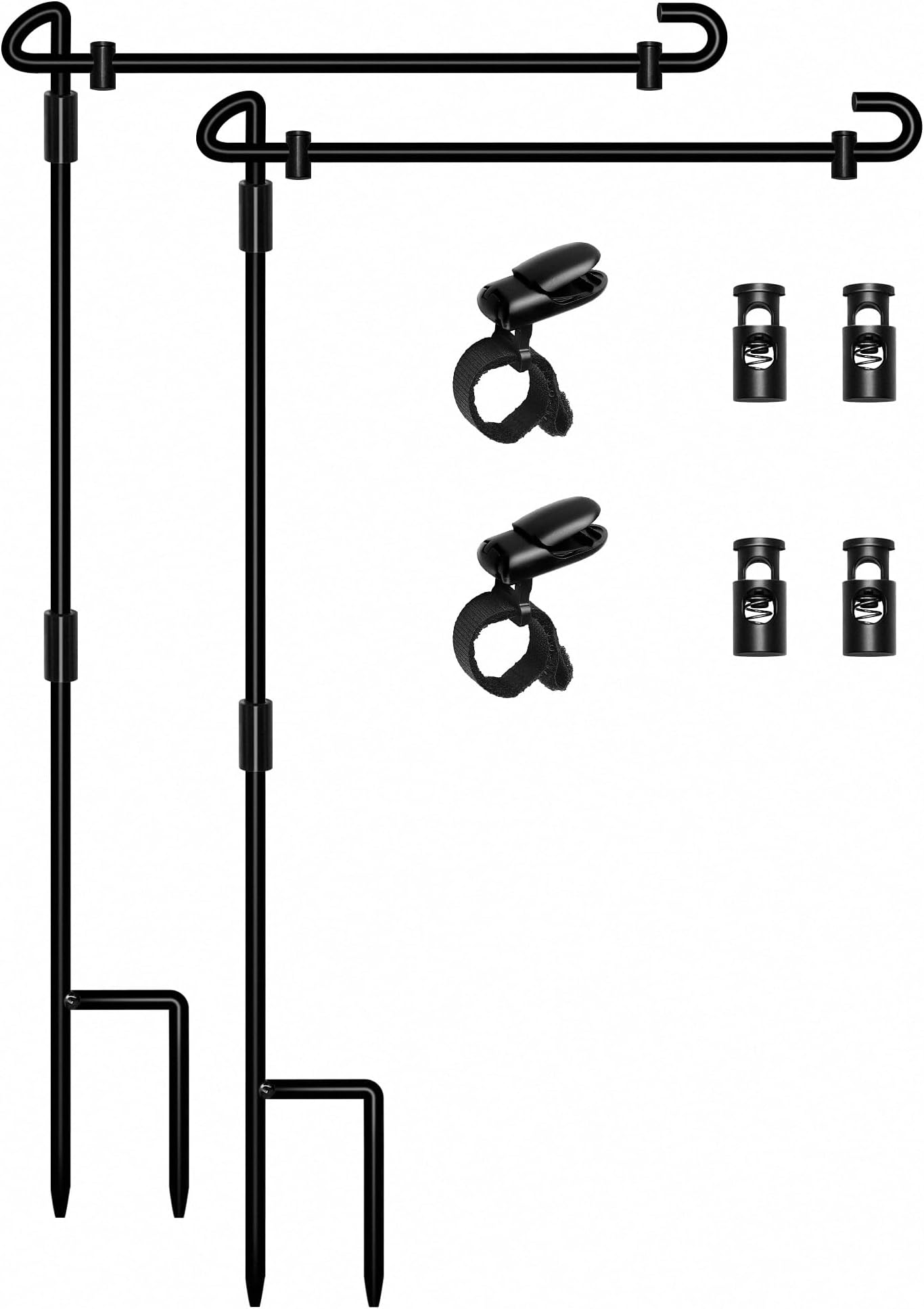 HOOSUN Garden Flag Stand, Premium Garden Flag Pole Holder Metal Wrought Iron Powder-Coated Weather-Proof Paint (2 Pack) with Tiger Clip and Spring Stoppers