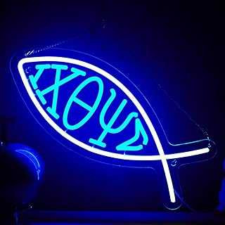 Jesus Fish Neon Sign Christian Fish Neon Signs for Wall Decor ichthys USB Dimmable LED Lights for Livingroom Beer Bar Kitchen Restaurant Home Pub Party Man Cave Club Shops Hotel Store Business Gift
