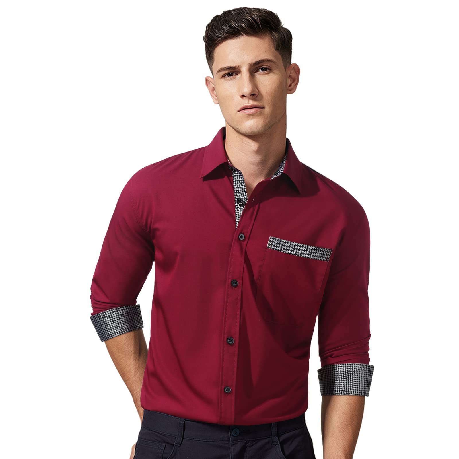 Enlision Camisa Hombre de Vestir Manga Larga Camisas Formales Boda Elegantes Camisa Casual Regular Fit con Bolsillo