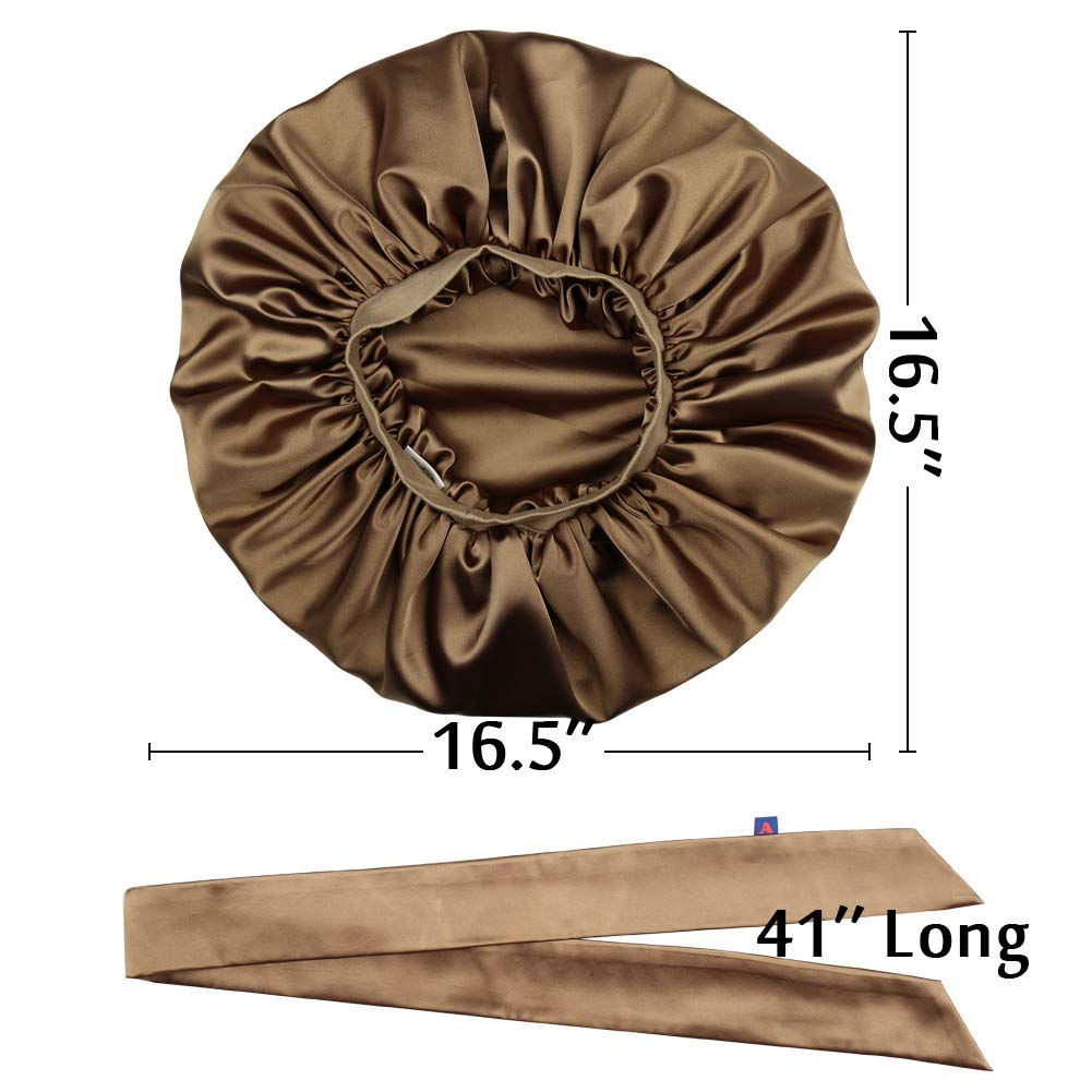 Alnorm Satin Sleep Caps for Women Curly Hair Night Hat Coffee - Image 3