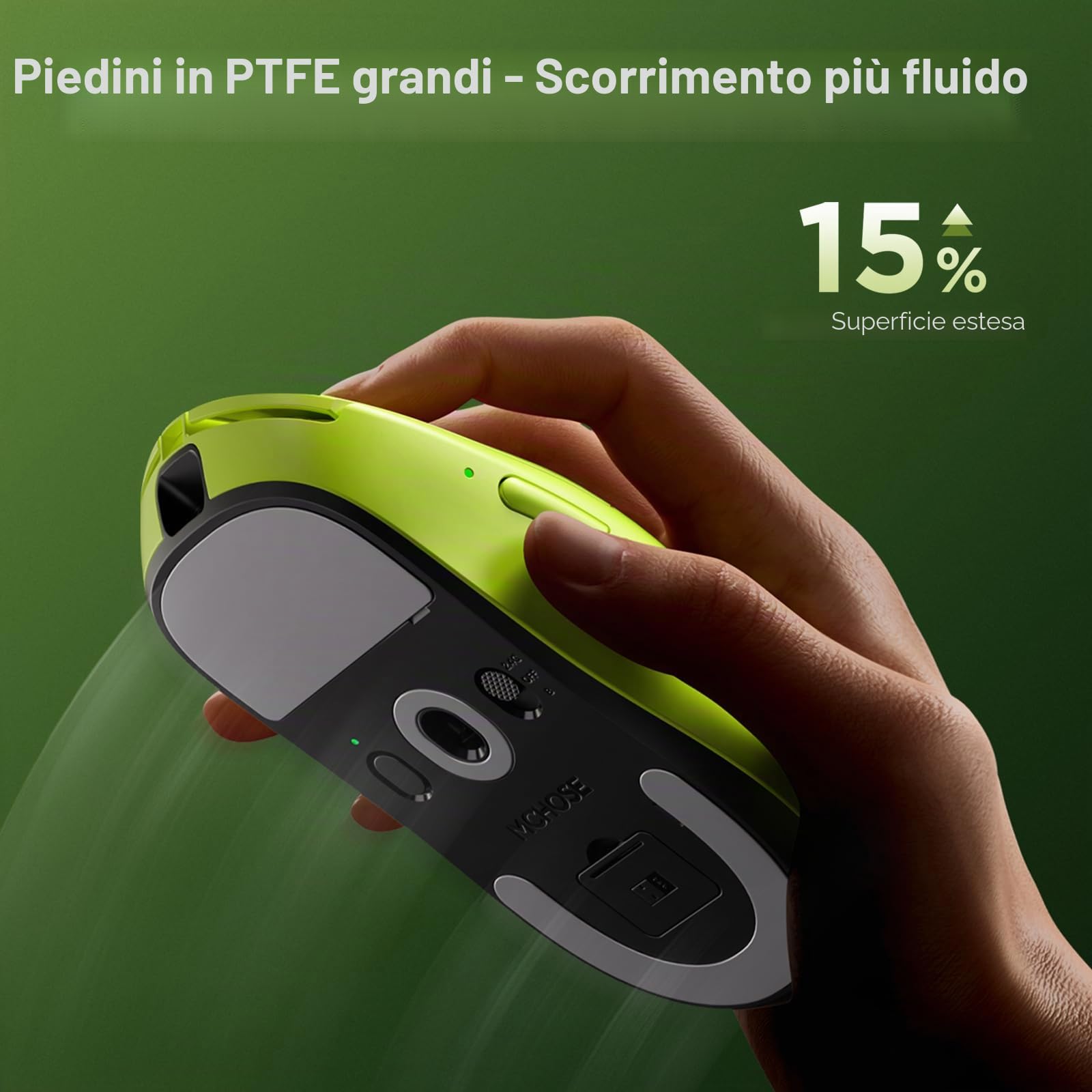 MCHOSE A7 V2 Pro Mouse da Gaming Wireless FPS/MOBA, Nero | PAW3395, 26.000 DPI, 8.000 Hz, 650 IPS, 50G, 2.4G/BT/USB-C, batteria da 500 mAh