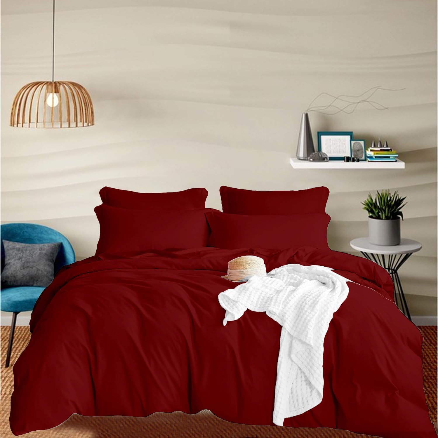 EGYLIN 800 TC 100% Egyptian Cotton 4 Piece Super King Bedding Set Super Soft, Breathable Duvet Cover, Fitted Sheet with 25 cm Deep Pocket & 2 Pillowcases Quilt Cover Set with Zipper Closure (Burgundy) — image 1