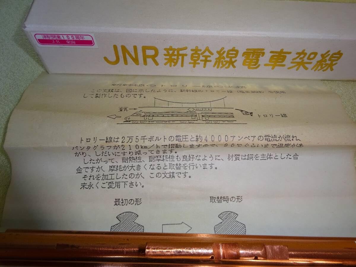 JR東海 東海道新幹線 架線（トロリー線）の純銅製文鎮 ペーパー 