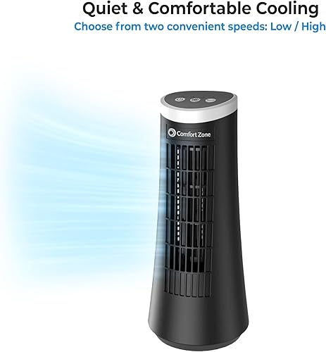 Miniatura 5 de Comfort Zone Ventilador oscilante de dormitorio de 12 pulgadas, ventilador de torre de escritorio con interruptores táctiles electrónicos, diseño