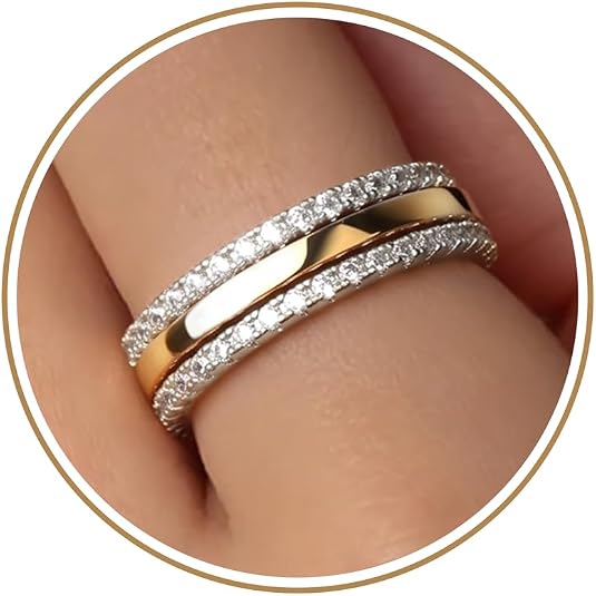 Purplepig Stackable Rings for Women: Non Tarnish Two-Tone Bands