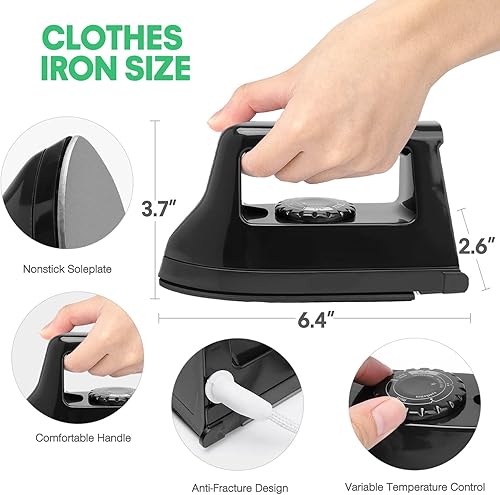 Miniatura 2 de Mini plancha para manualidades y acolchados, máquina eléctrica de prensa de calor para viajes y hogar para suministros de costura (negro)