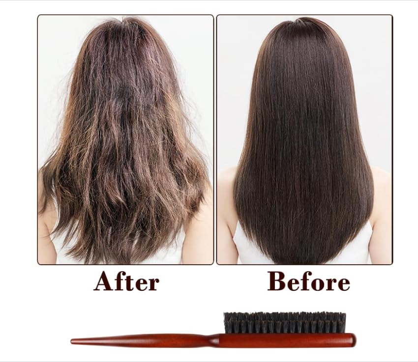 Pig bristle narrow-toothed comb Fluffy styling long handle comb Smooth hairstyle Men's beard combing brush For damaged and curly hair