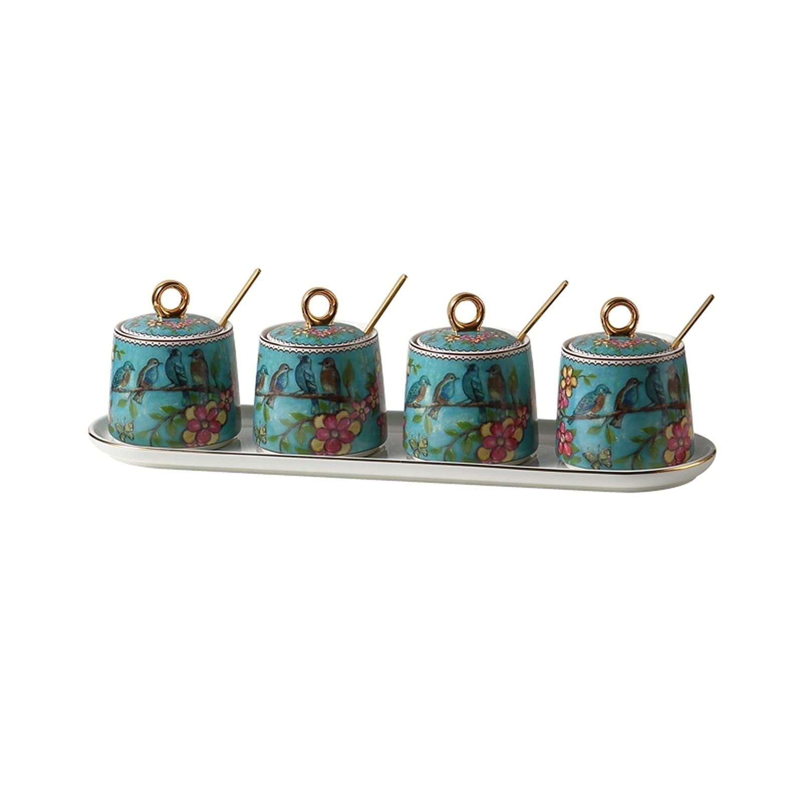 Keramische Gewürzdosen, Gewürzbehälter aus Keramik, Gewürzbox-Set, Gewürzglas, Gewürzglas mit Löffeldeckel zur Aufbewahrung von Zucker, Salz, Gewürzen, Gewürztöpfen