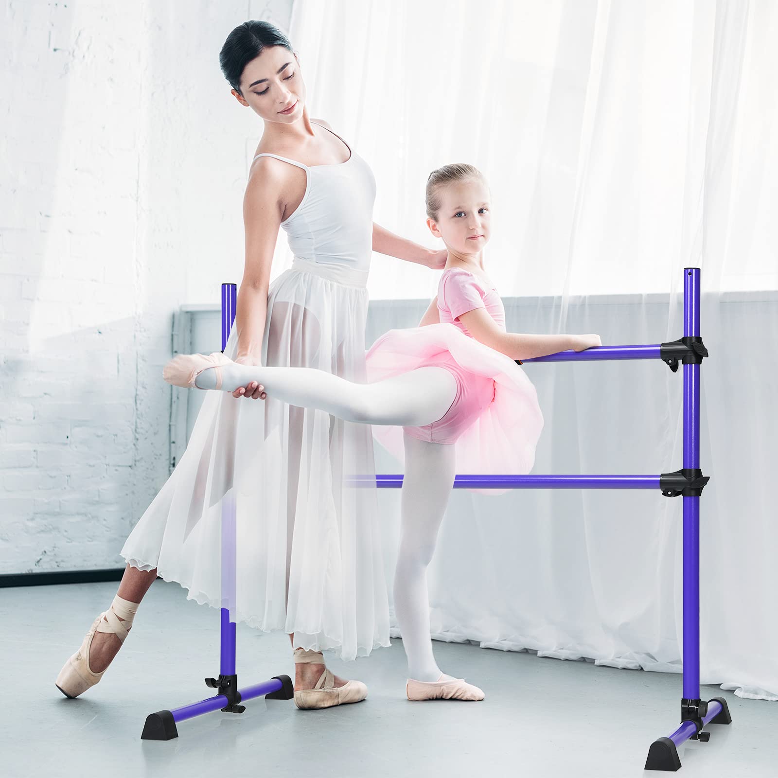 GYMAX Barra Ginnastica Artistica in Metallo per Bambini, Sbarra da Danza Classica Regolabile in Altezza, con Cuscinetti Antiscivolo e Manopole, con Portata di 50 kg, 124,5 x 71 x 120 cm