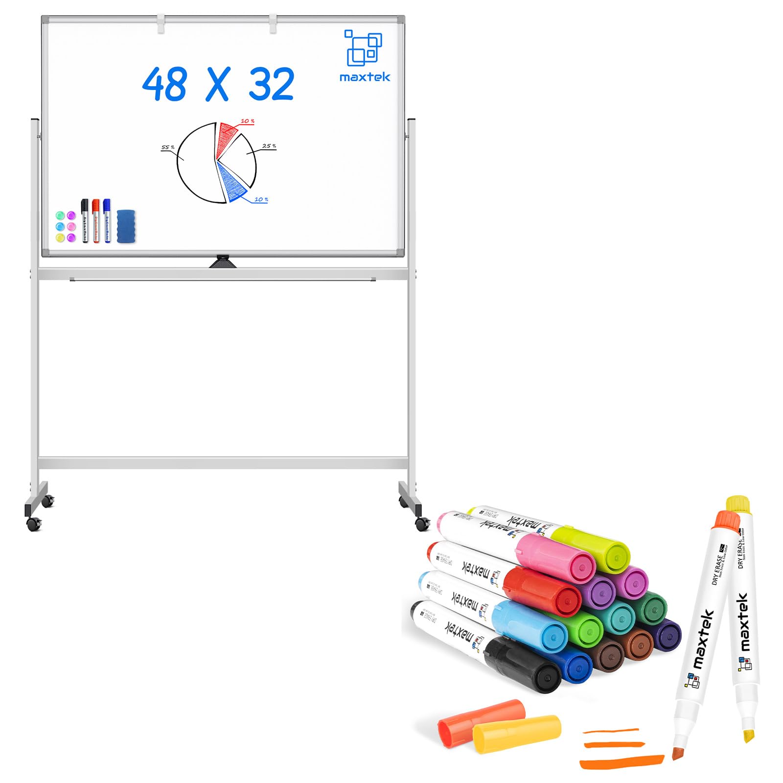 Amazon.com: Large Rolling White Board, 48x32 in Double-Sided