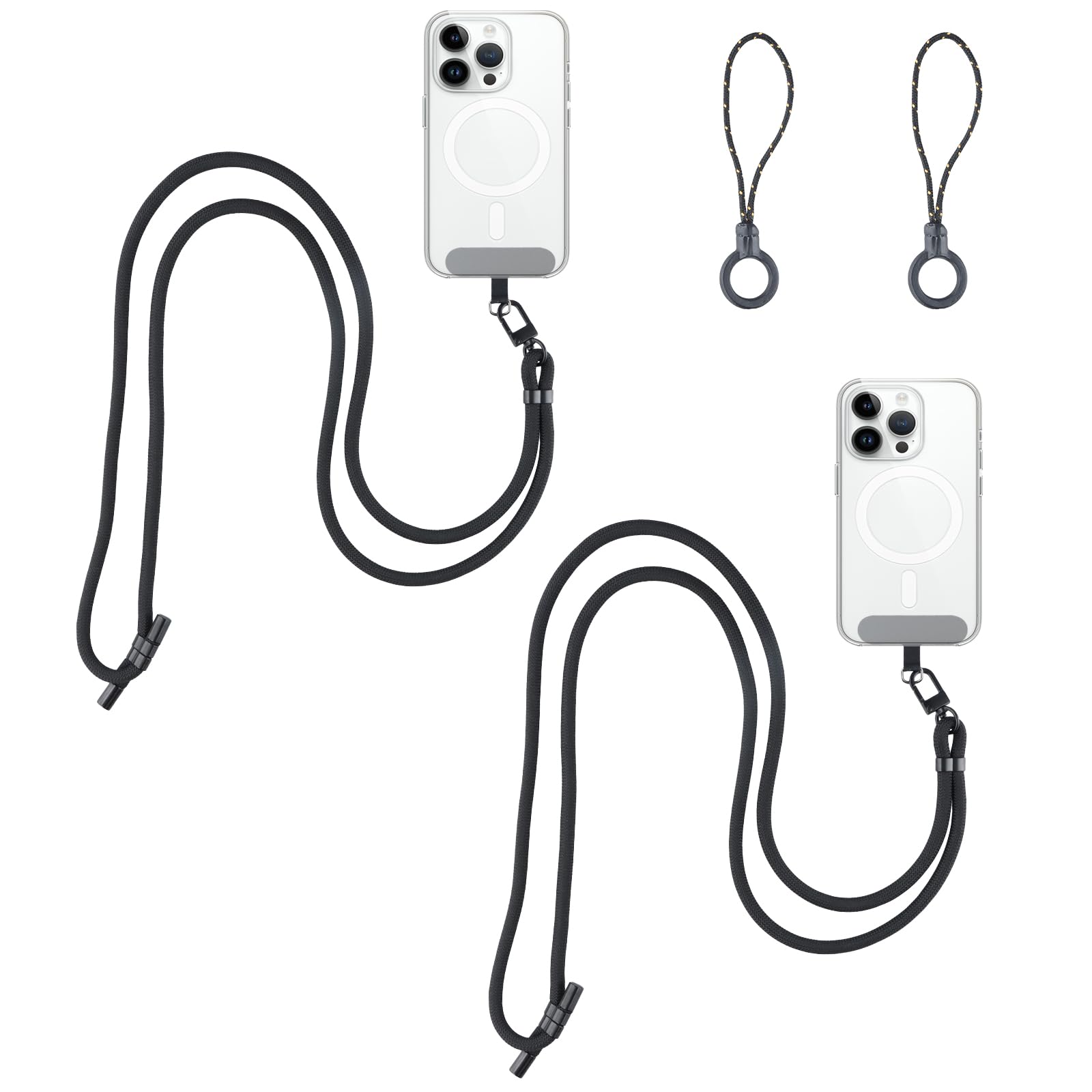 Luxvara Unisex Black 2 Pcs Phone Lanyard,Adjustable Crossbody Smartphone Belt,Cell Phone Neck Strap With Keychain And Patch,Anti-Theft Smartphone Strap,Compatible With Most Smartphones And Cases,