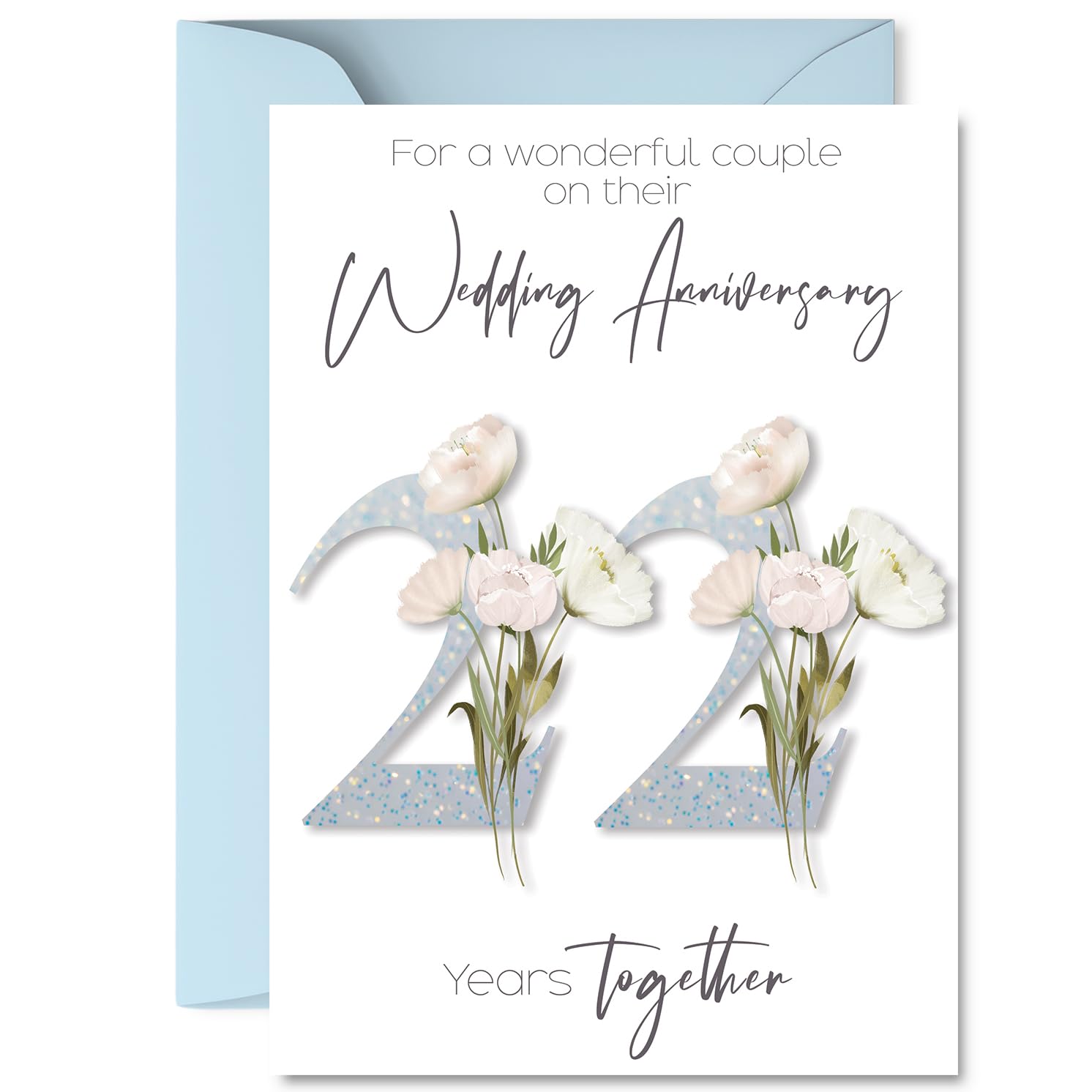 22nd Anniversary Card for Women and Men, Fancy Floral Flowers
