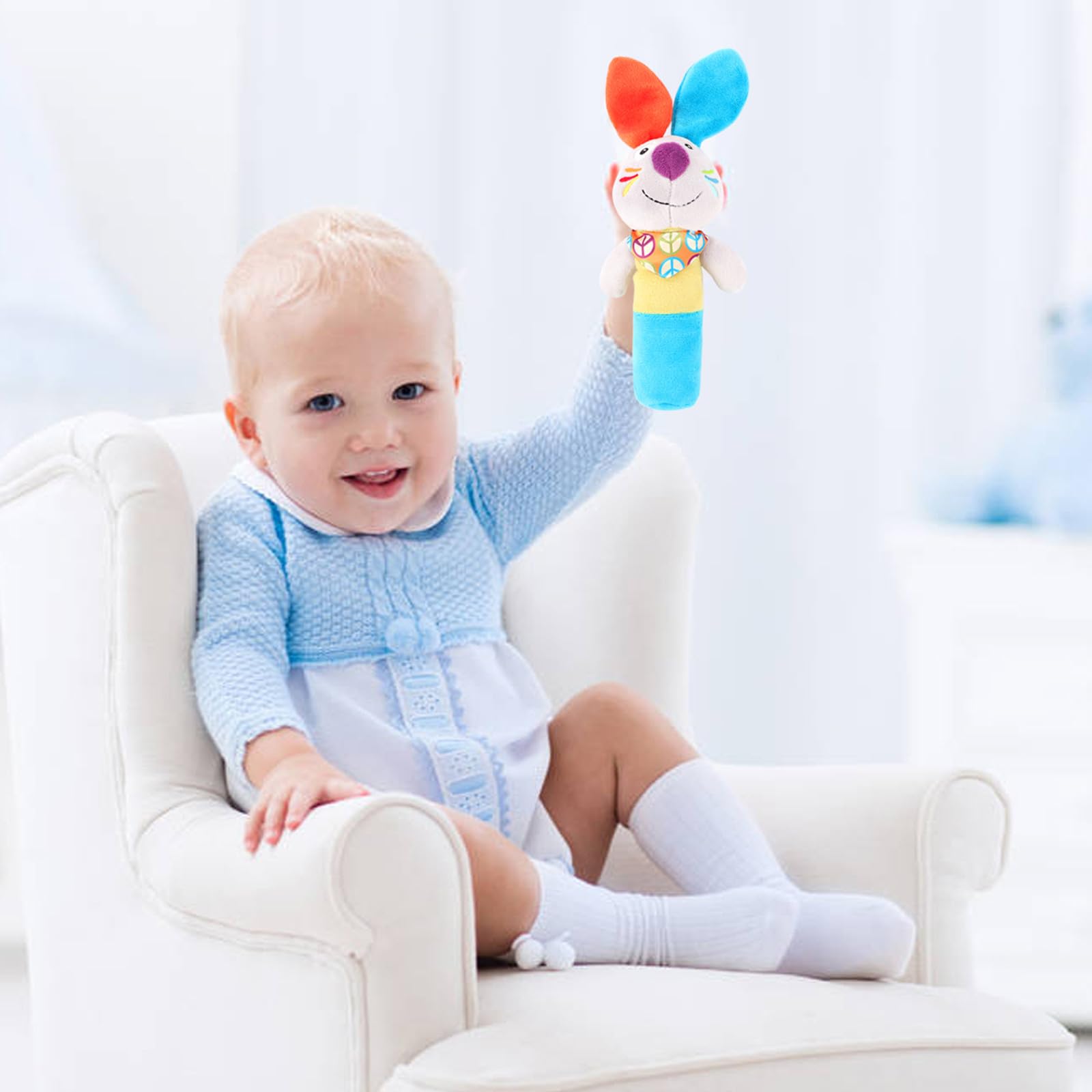 Beaupretty Jouet de Préhension pour Bébé en Peluche Bleu et Orange Son Interactif, Taille Adaptée aux Tout-petits, Favorise la Coordination Œil-main, Jouet Éducatif et Sensoriel pour Éveil