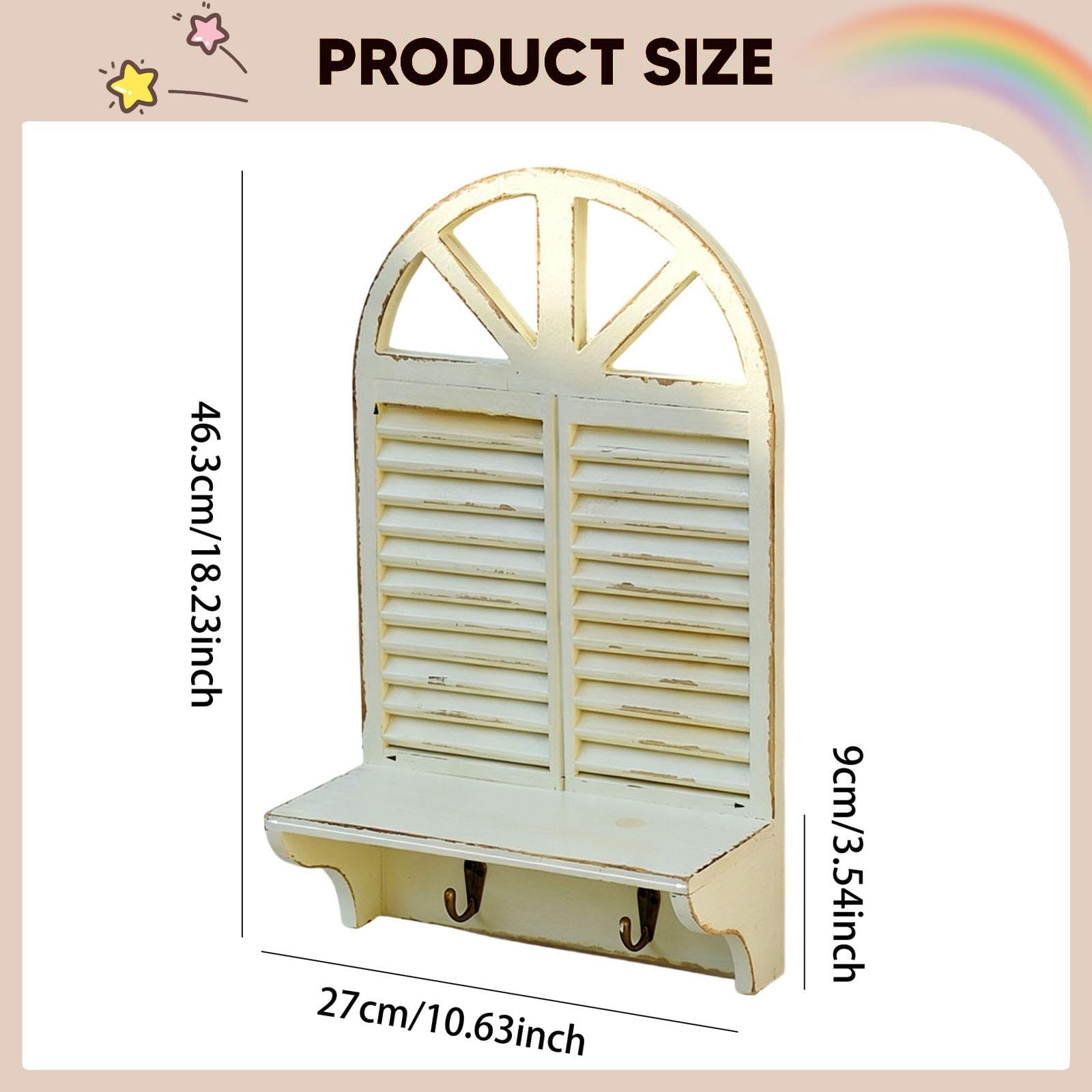 LOVIVER Fensterrahmen-Regal, Wandmontage, Vintage-Design, Küchenorganisation, 46.3 cm X 27 cm