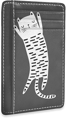 Stylish White Cat on Dark Slim Minimalist Wallet, Front Pocket RFID Blocking Leather Credit Card Holder, Case Protector Covers for Men Women