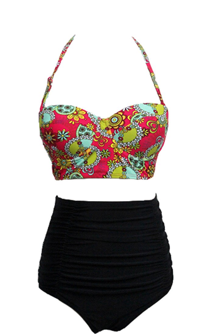 Givemefive Women Bikini High waist Push-up Halter Tassels Bathing Swimwear