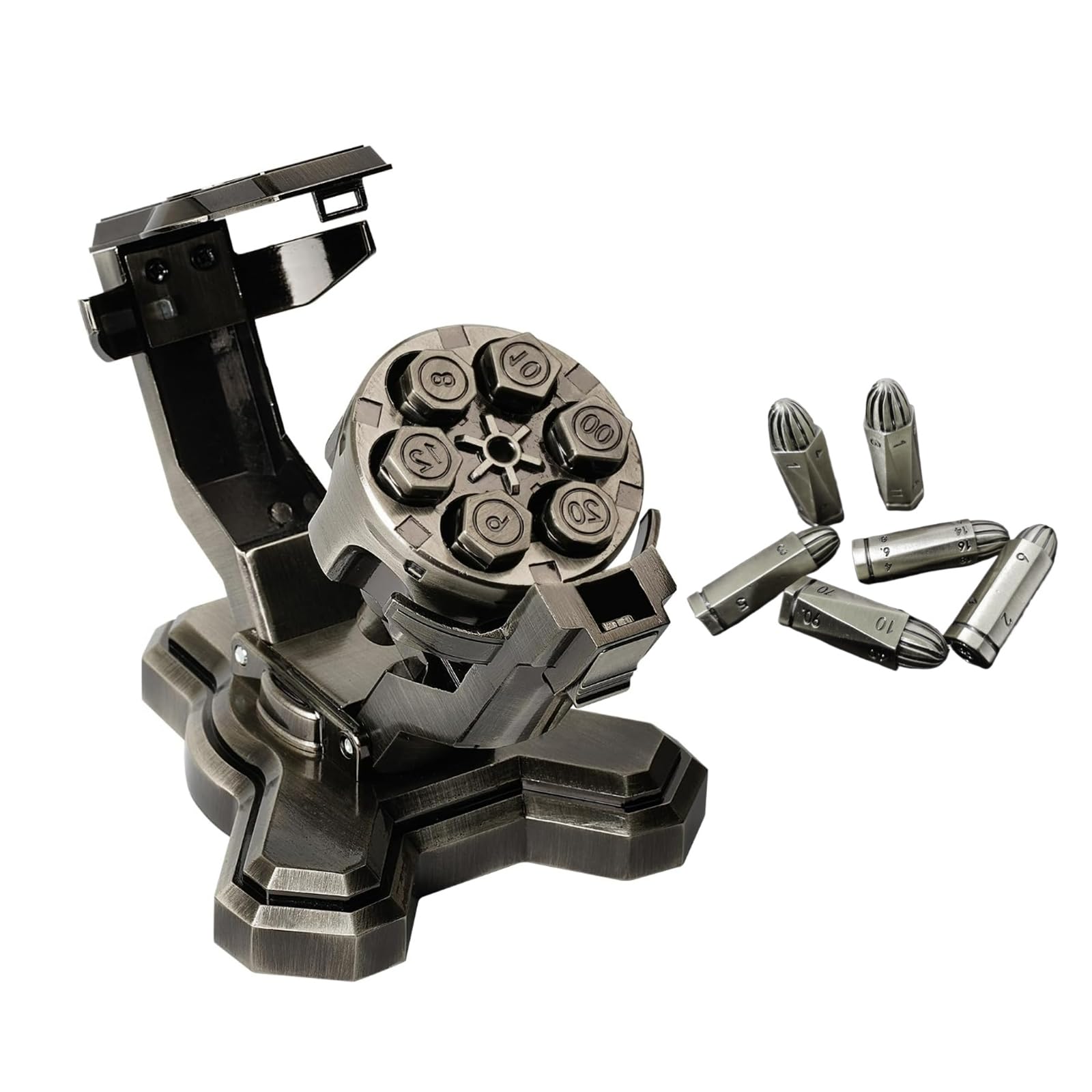 Zestaw kostek do gry Bullet Revolver z metalowym ruletką DND Polyhedral w pojemniku z cylindrem rewolwerowym - D4, D20, D10, D100, D8, D6 D10
