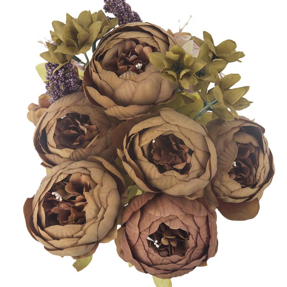 Ulalaza Fake Flowers Vintage Artificial Peony Silk Flowers Bouquet Wedding Home Decoration,13 Stems