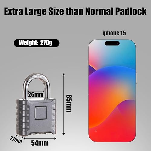 Miniatura 2 de 1 cerradura de combinación de 4 dígitos resistente, desbloqueo con un toque, función antierror, candado grande impermeable de alta seguridad para