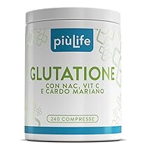 Glutatione Forte PiùLife 100% Glutatione Ridotto Puro con Vitamina C, NAC n-acetil-cisteina e Cardo Mariano Fegato Tit. 80% – 250 mg per dose – Antiossidante, Sistema Immunitario, Detox