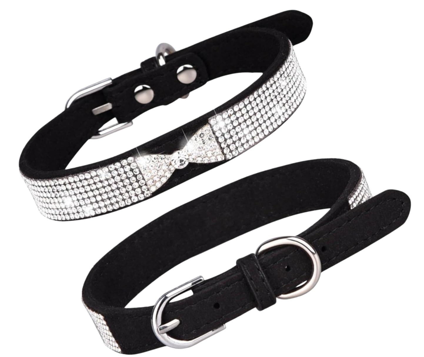 Collier pour chien confort haut de gamme orné d'un nœud en strass brillant pour petite taille