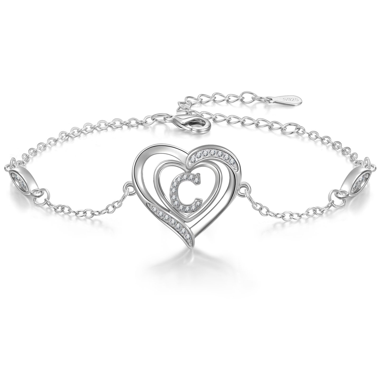 Cosie Lily Muttertagsgeschenk Armband Damen Silber 925, Herz Armband Mit Buchstaben Schmuck, Armbänder Geschenke für Frauen,Geburtstagsgeschenk Muttertag für Frau Freundin Mama
