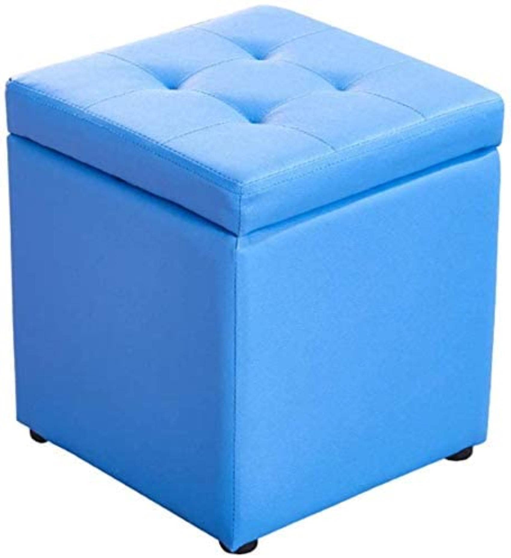 Pouf de rangement bleu 30x30x35 en similicuir avec coffre assise rembourrée