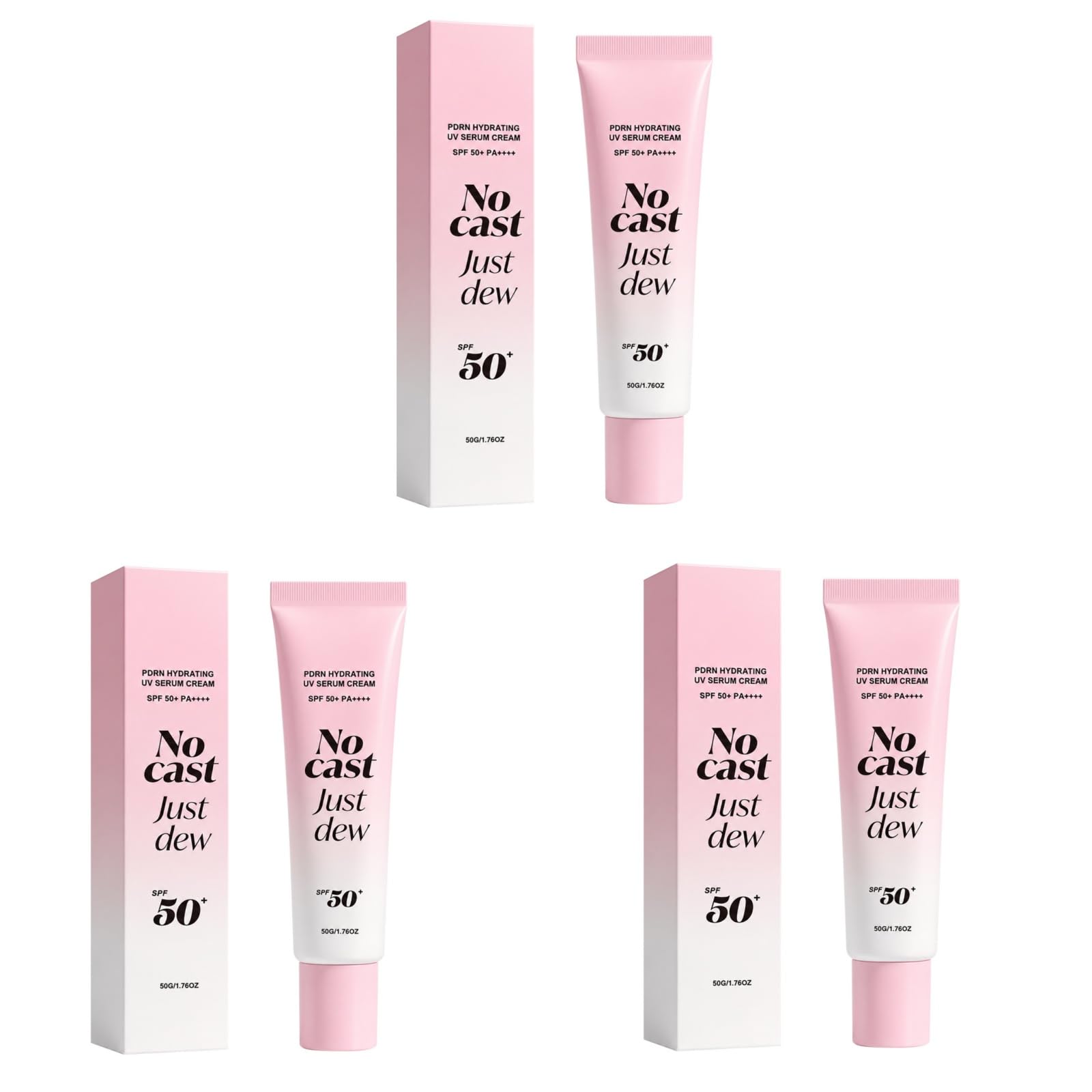 Crème Solaire Hydratante PDRN No Cast SPF50+ PA++++, Fluide Solaire Visage Non Grasant sans Effet Blanc, Protection UVA/UVB Longue Durée, Crème Solaire Légère Hydratante pour Peaux Sensibles, 50g
