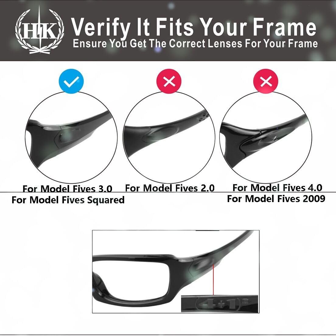 HKUCO Mens Replacement Lenses For Oakley Fives Squared Sunglasses