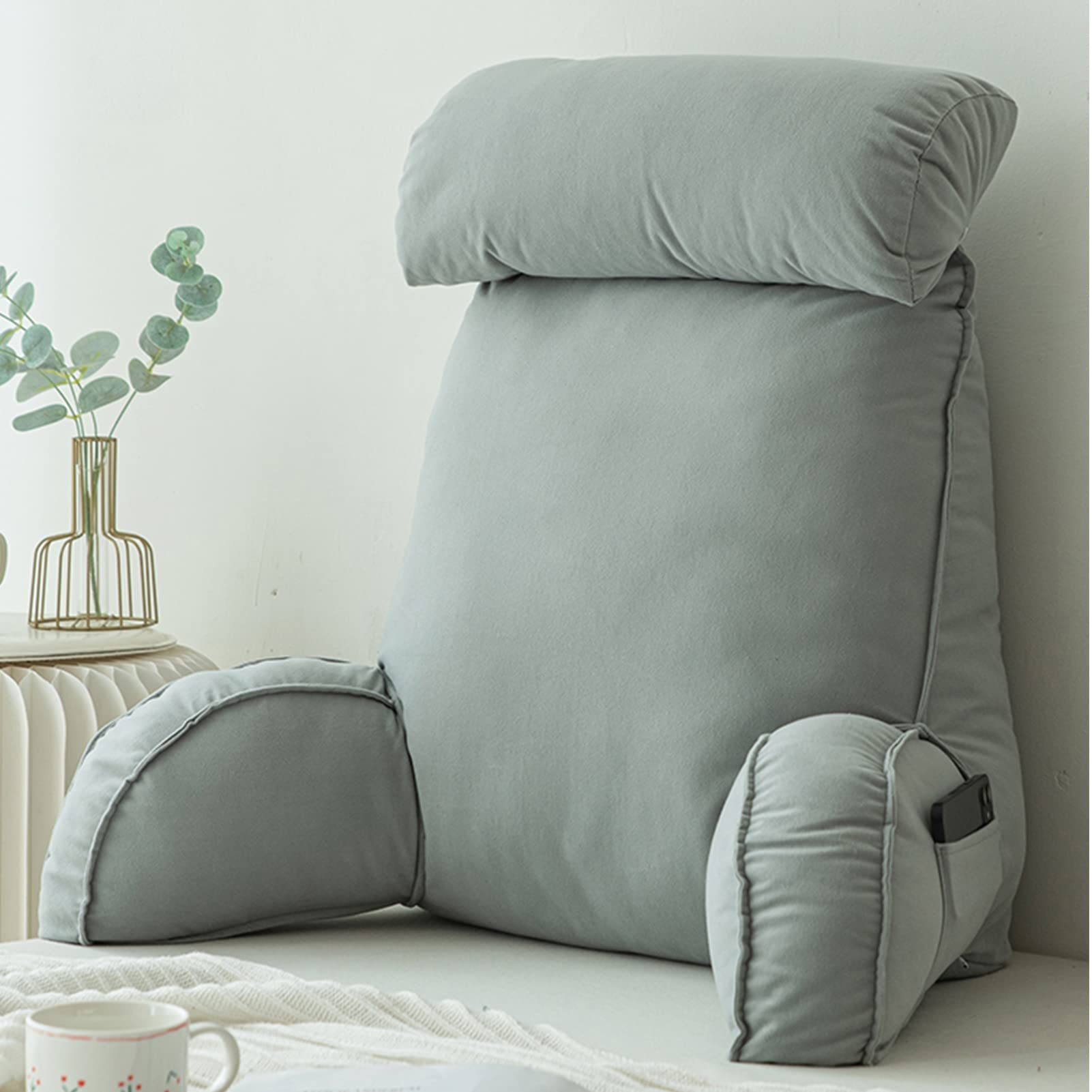 COYEUX Reading Pillow With Memory Foam,Bed Rest Pillows With Arm Rests,Sofa Waist Pillow,Back Support Large Waist Pillow,For Reading Watching TV Gaming,75×40×58cm (with headrest)