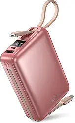 Basike Carregador Portátil, Power Bank 20000mAh com Cabos Integrados, Carregamento Rápido 22.5W(MAX), Compacto, Led Indicador de Bateria para iPhone/Samsung/Huawei/Xiaomi (Rosa)