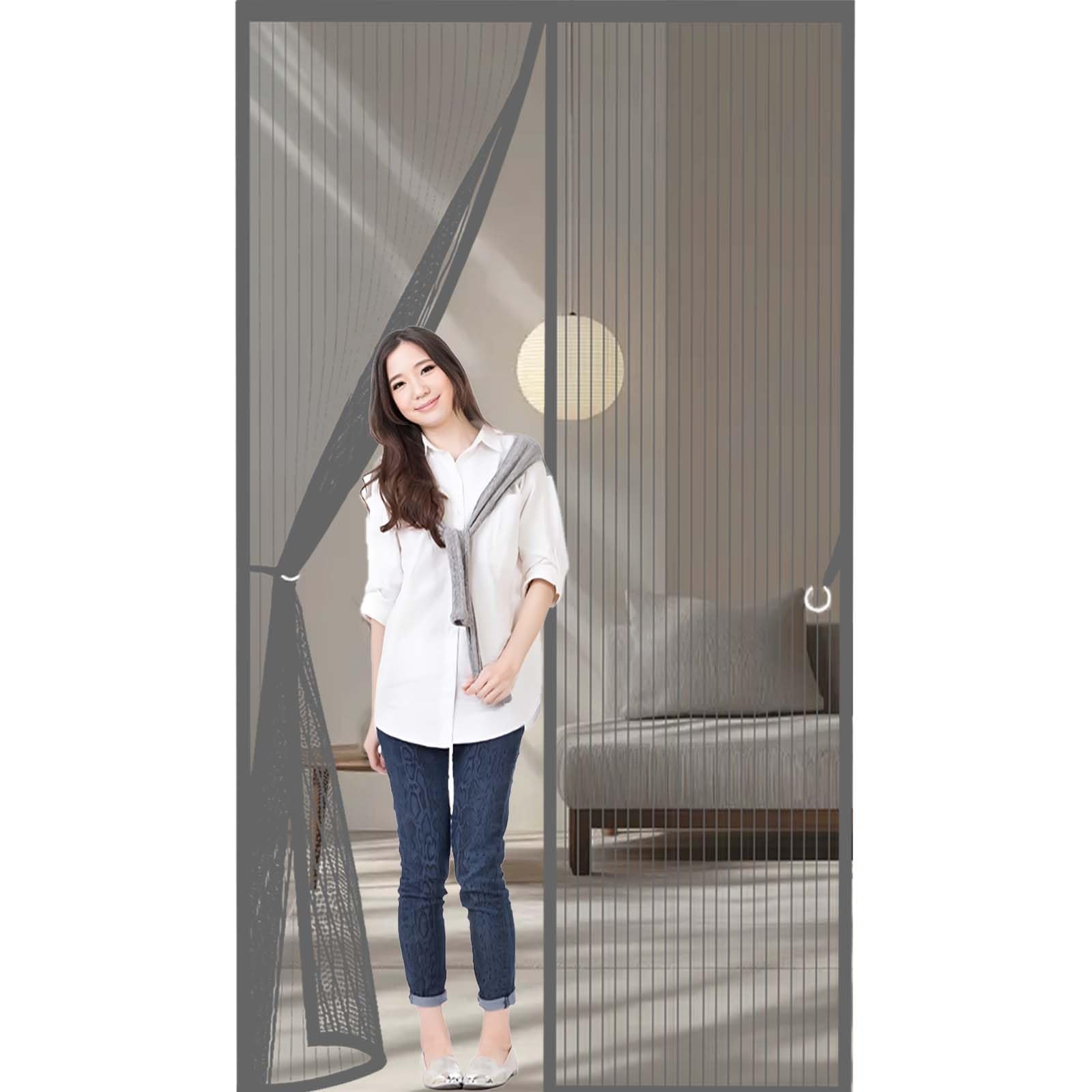 Magnetic Screen Door 100x210cm(WidthxHigh) Durable, Keeps Bugs Out, Kid and Pet Friendly Magnetic Door Curtains Fly Screen Lets Fresh Air in, Hundreds of Sizes, Grey