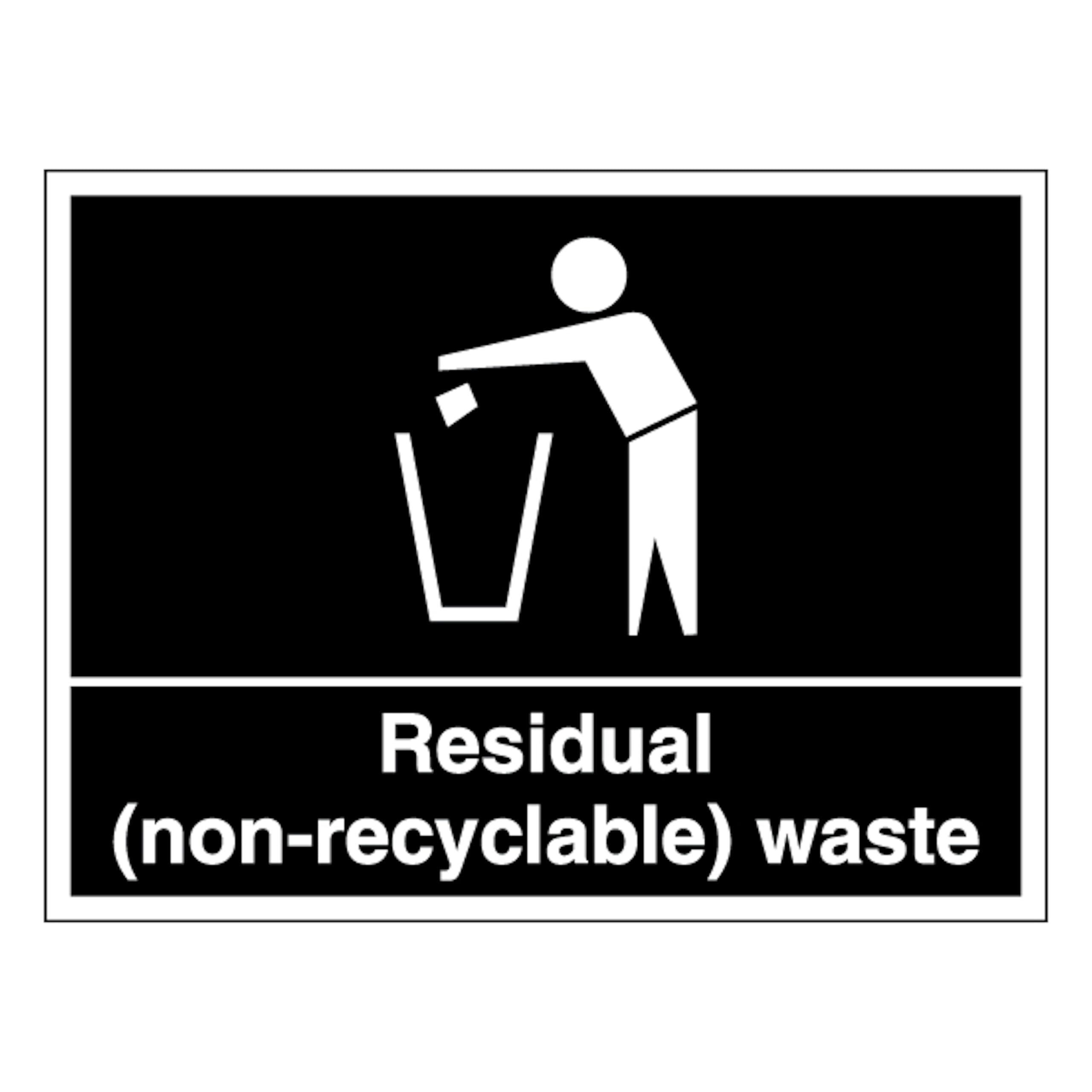 Residual (Non-Recyclable) Waste - Landscape 400 x 300 mm - Glow In The Dark 1mm Rigid Plastic