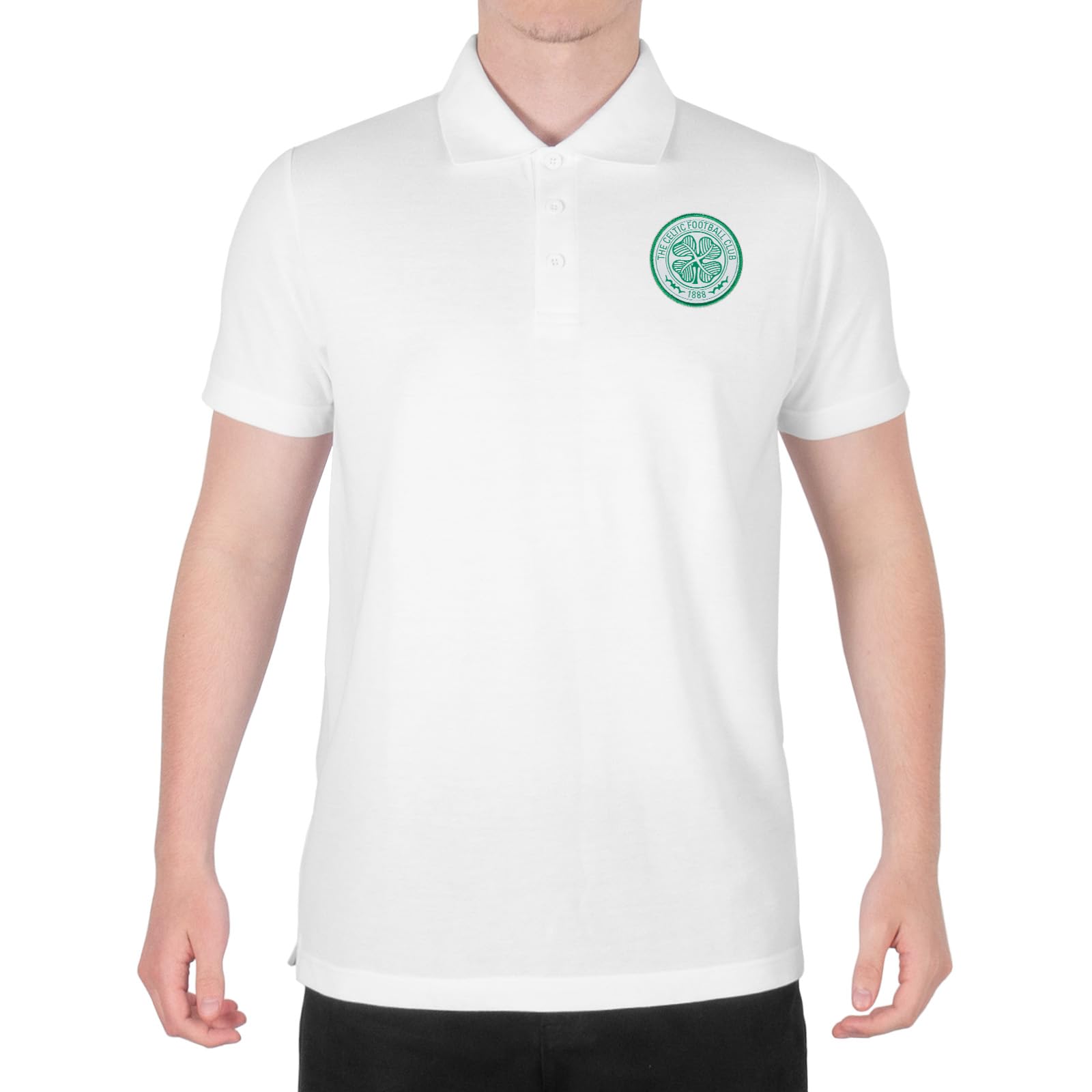 Celtic F.c. Men's White Celtic Fc Official Football Gift Single Crest Polo Shirt Large