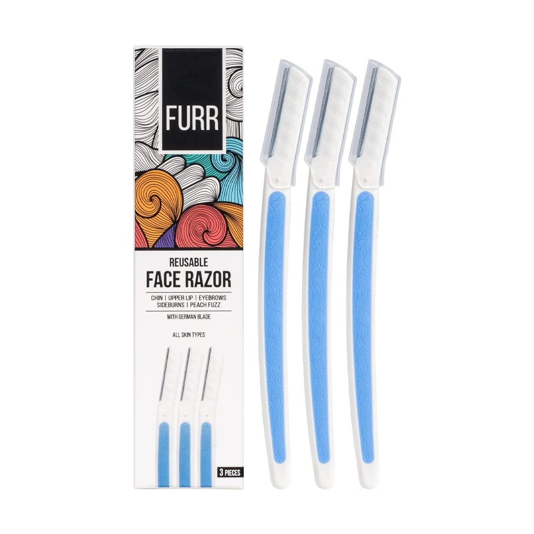 FURR Reusable Facial Razor for Women, German Blades – Pack of 3 | For Eyebrows, Upper Lip, Forehead, Chin & Sideburns | Includes Storage Sleeve